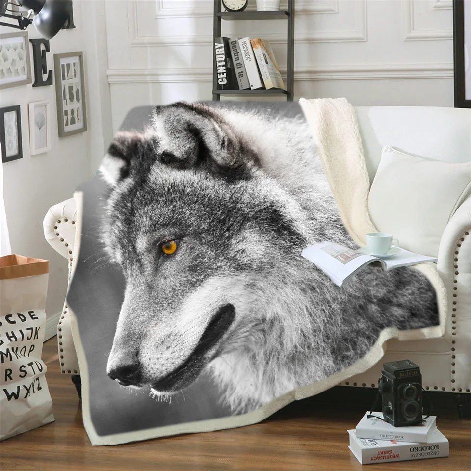 

Wolf Printed Throw Blanket Double Thick Warm Super Soft Flannel Blankets For Sofa Car Travel Cover Blanket