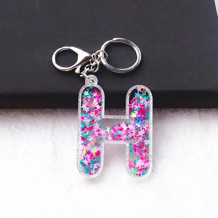 1PC Keyring English Letter Sequins Acrylic Keychain 26 English word  A TO Z Handbag Charms for Woman