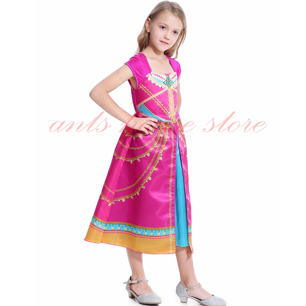 Aladdin Costume Jasmine Dress Pink Fuchsia Outfit For Kids