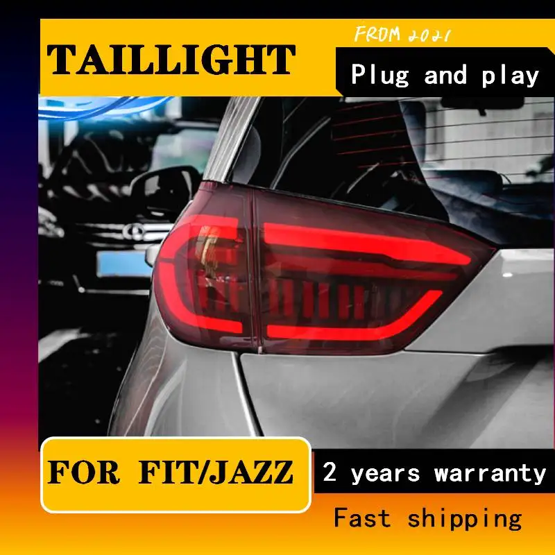 Car ALL LED Tail Light For Honda FIT Jazz 2021 GR9 Taillights Dynamic Turn Signal Reversing Parking Lights Red Black Rear Lamp