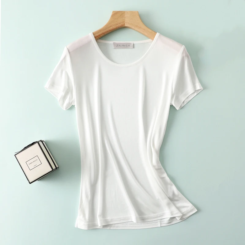 Summer 50% Natural silk modis plus size streetwear t shirt women camiseta mujer tshirt t-shirt tee shirt femme tops women shirts