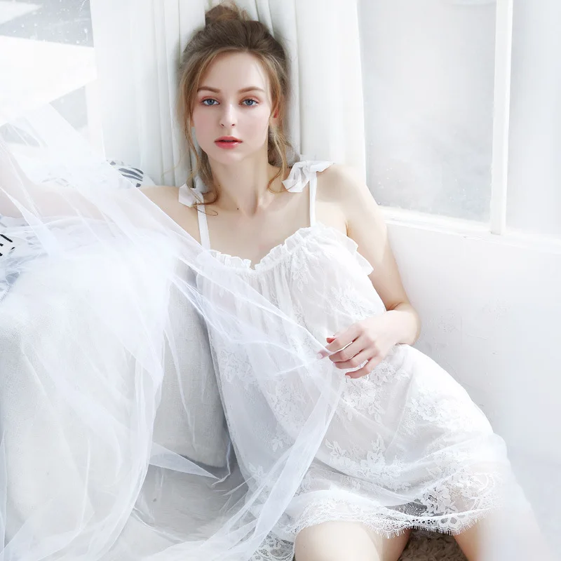 

Sexy mousse Princess nightdress woman sloth sleepwear nightie Gauze home service sling lingerie Lace Thin Sheer Strap Nightwear