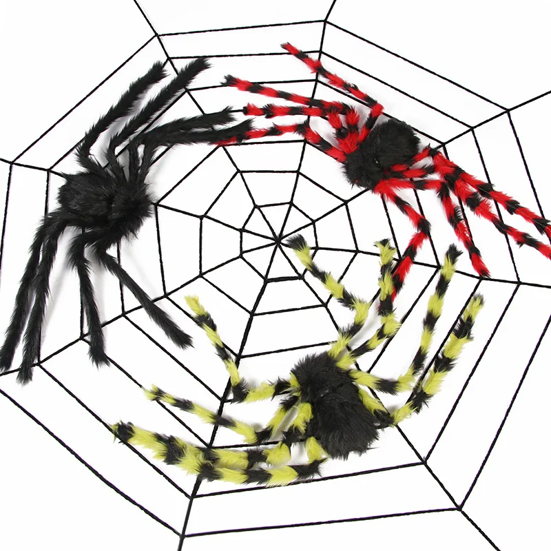 Wholesale Spider Web Halloween Spider Party Decorative Props Spider Web Chamber Trick Simulation Plush Spider Mexican Decor