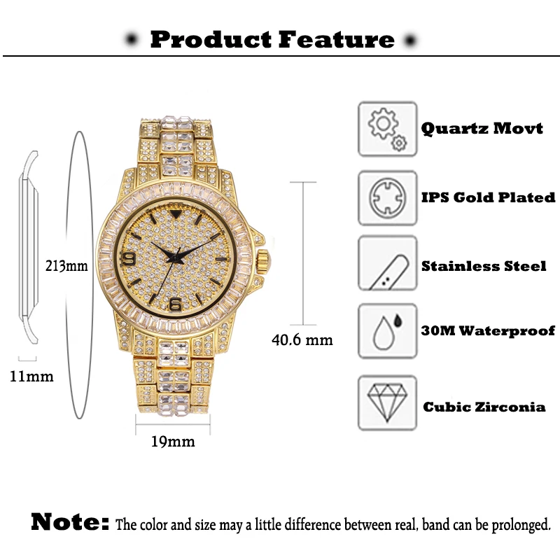 Men Watches Top Brand PLADEN Luxury Diamond  Gold Quartz Watch Classic Design Hip Hop Wristwatch Waterproof Automatic Date Clock