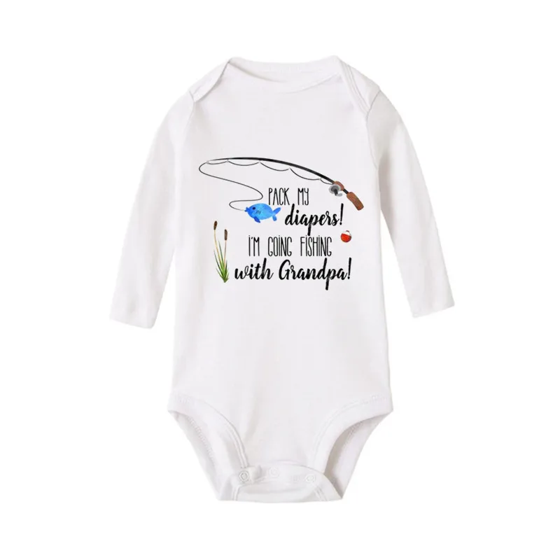 

I'm Going Fishing with Grandpa Baby Rompers Newborn Autumn Long Sleeve Cotton Unisex Baby Bodysuit Ropa De Bebe