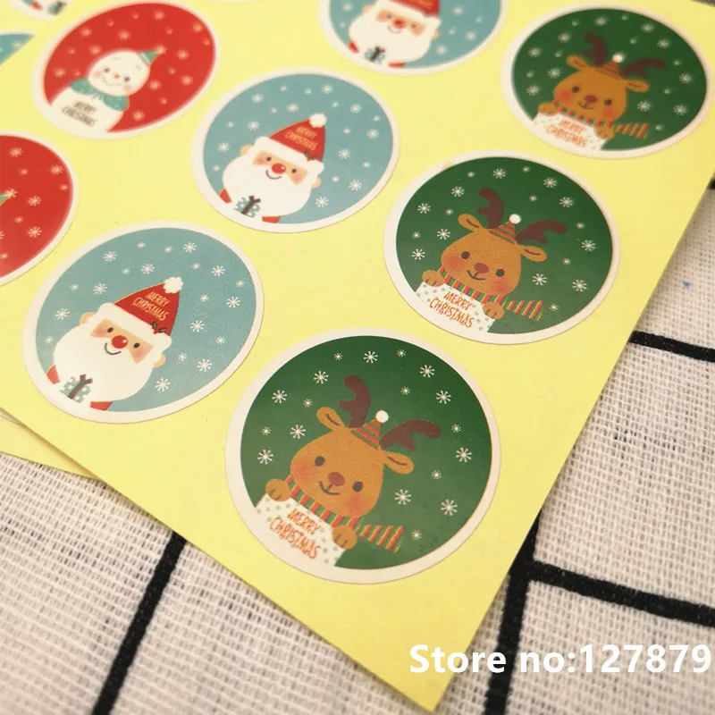 90PCS Santa Claus Elk Snowman Seal Sticker Merry Christmas Paper Stickers Round Self Adhesive Paper Label Baking Gift Stickers