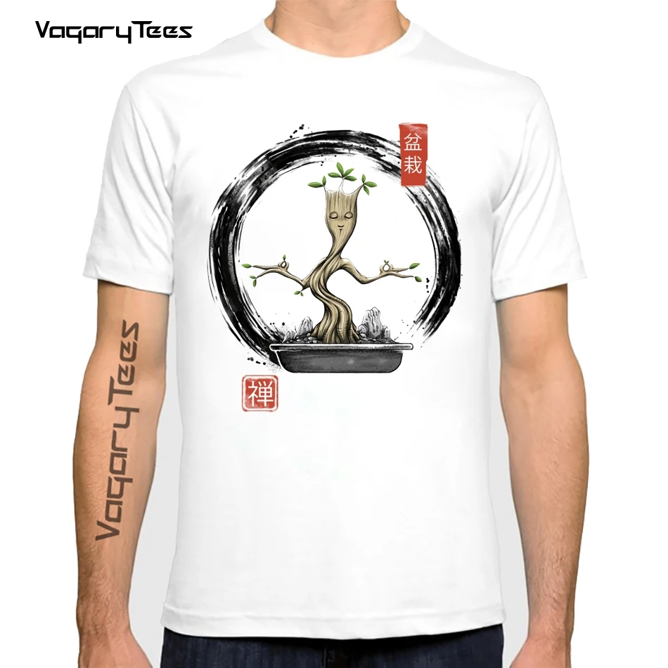 traditional zen bonsai meditating t-shirt homme summer new short t shirt men white casual Tree zen tshirt unisex streetwear