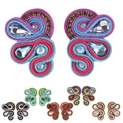 Handmade Soutache colourful women's earrings Large Stud earring Fashion jewelry Pretty weaving Crystals Collocation Shirt dress
