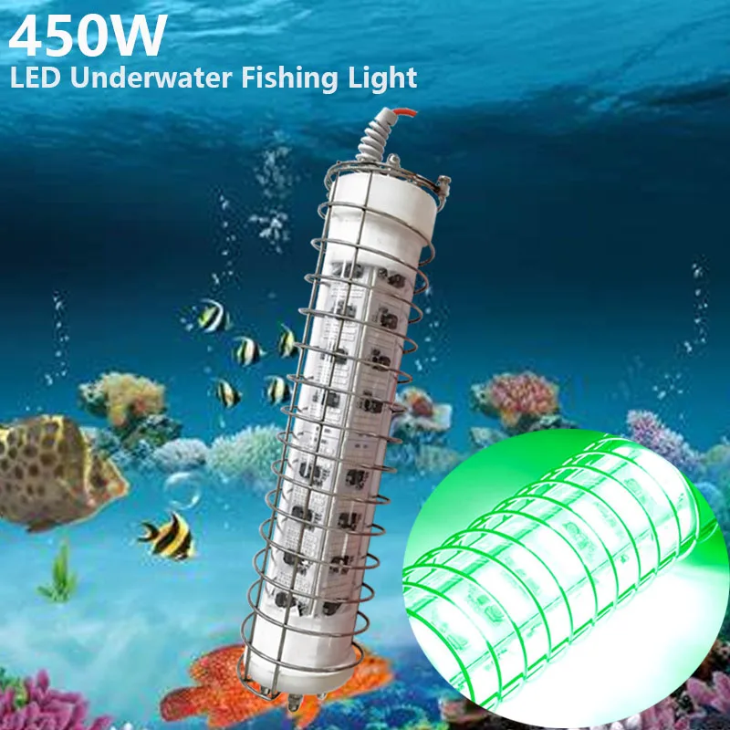 Stainless Steel Protective Cage DC12-24V 450W 250W LED Underwater Night Fishing Boat Light Fishing Lure