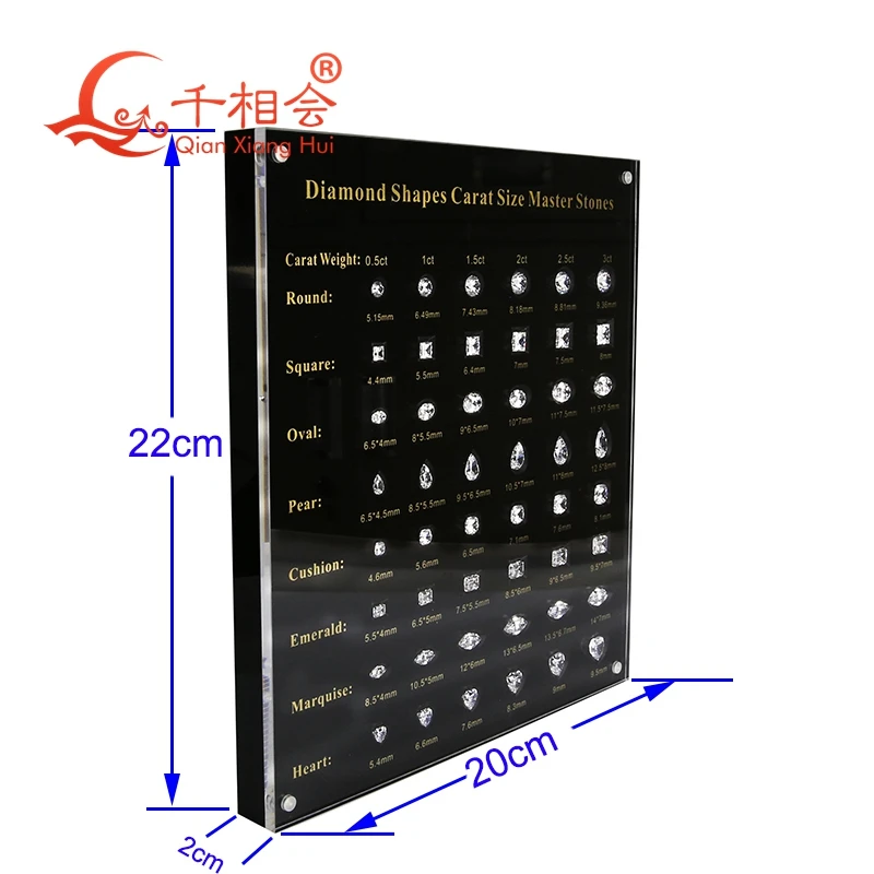 White Cubic Zirconia Diamond 8 Shapes Carat Size Master Stones from 0.5 ct -3 ct gemstool cz Master Tester Tools set