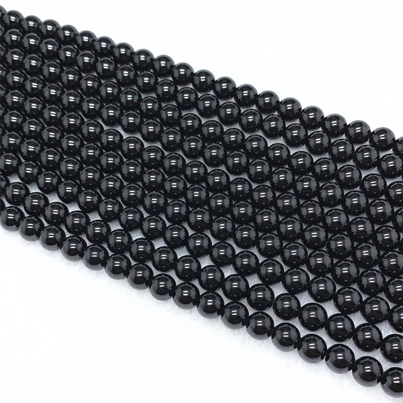 1 strand natural 5A 6mm-16mm  black tourmaline round loose beads gem stone for jewelry making