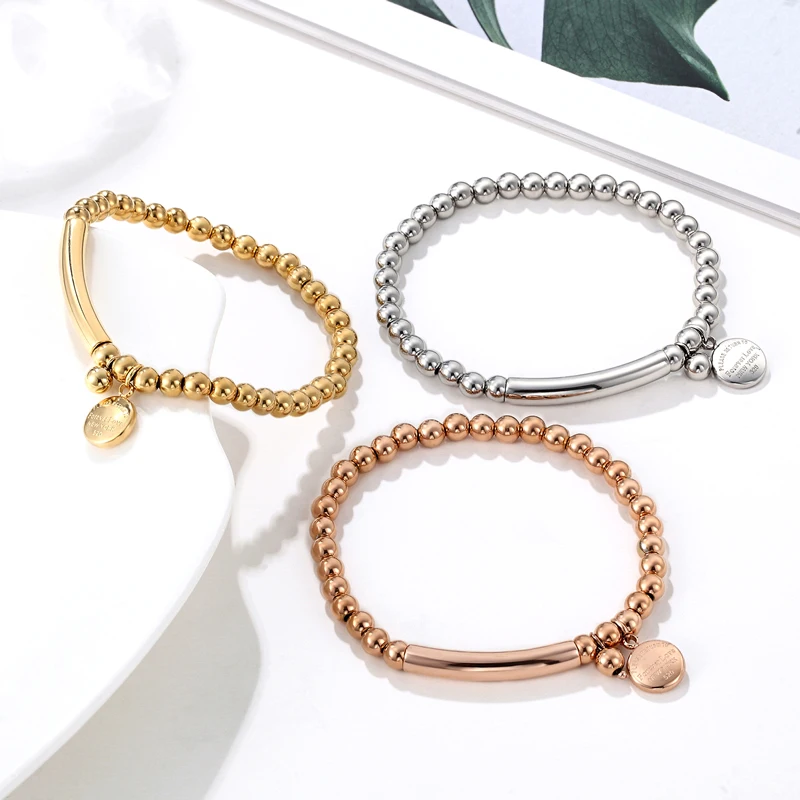 Bead Bracelet Hang Carve Forever Love Round Bean Woman Bracelet Stainless Steel Top Quality Fashion Brand Jewelry Drop Shipping