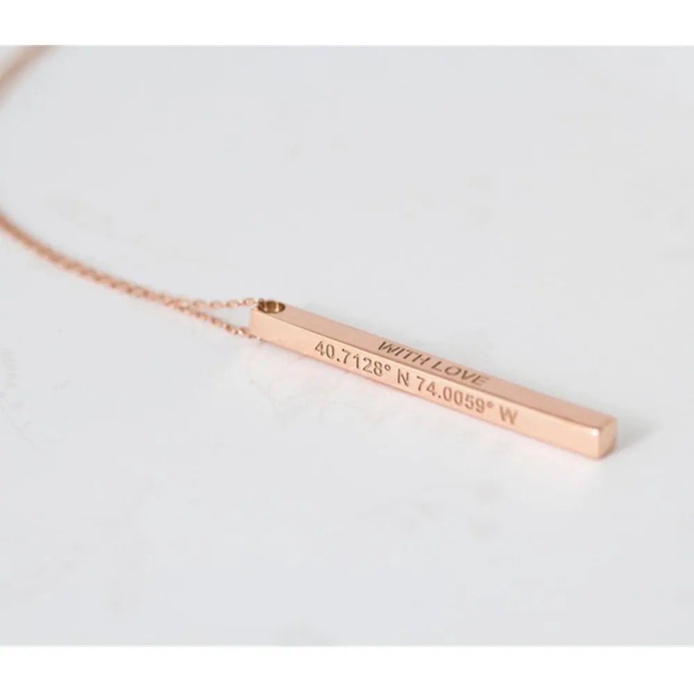 

Personalized 3D Bar Necklace, Custom Vertical Bar Necklace, Four Sided Bar Necklace, Engraved Bar Necklace, Bridesmaid Gift