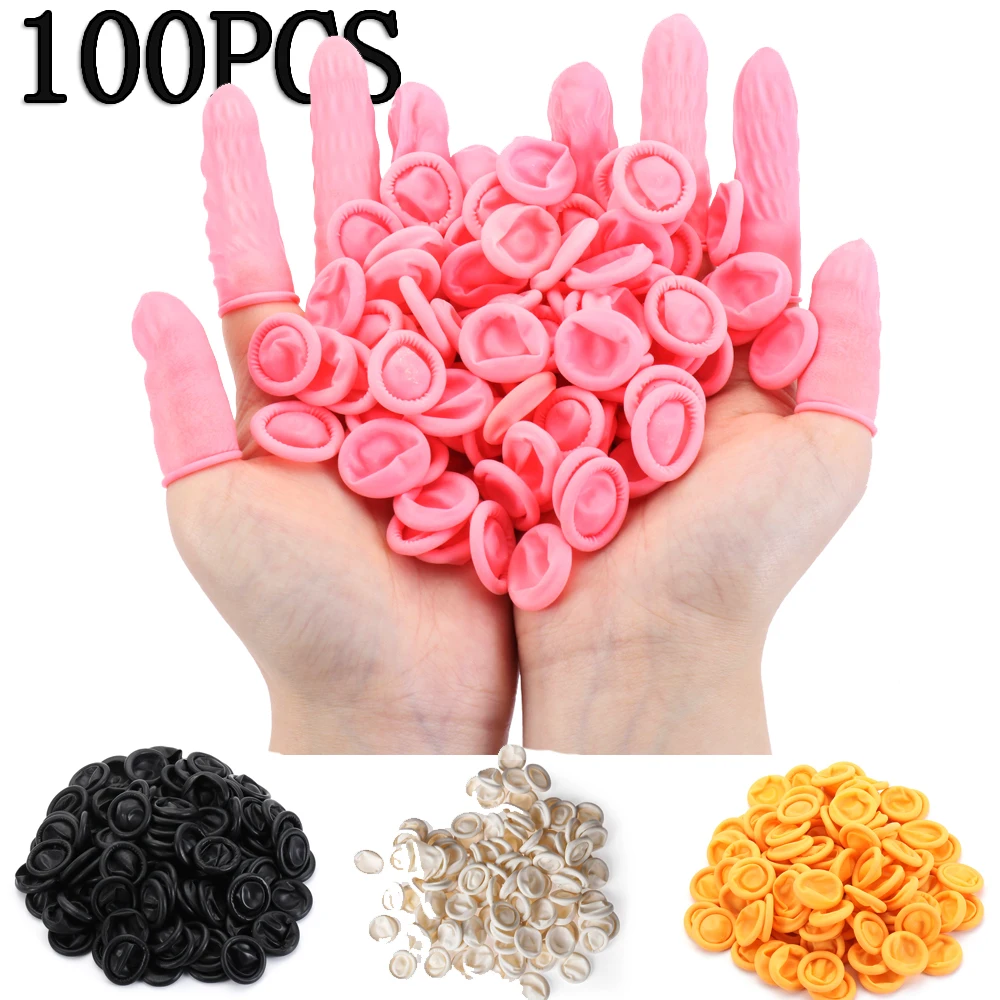 100 Pcs Disposable Fingertips Protector Gloves Rubber Non-slip Finger Cover Cots black/pink/white/yellow/orange Durable Tool