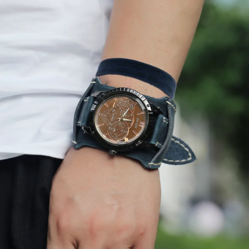 Men Watch Luxury Watch Quartz Wristwatches Big Dial Watch Vintage Punk Style Fashion Sport Watch Men Leather Strap Men Gift Set