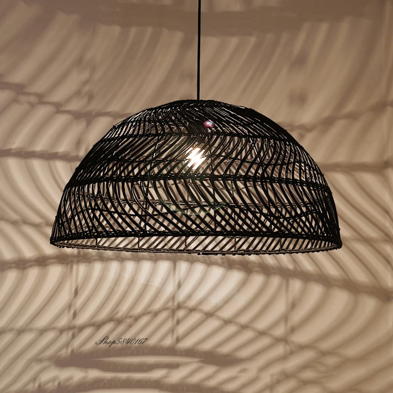 New Semicircular Rattan Lamp Pendant Lights Creative Hand-woven Suspension Light Fixtures for Dining Room Restaurant Hanglamp