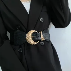 New Big Buckle Belts For Women Hot Gold Metal Buckles Black Wide Waistbands Coat Lady Fashion Party Sexy Cummerbunds Girl Gifts