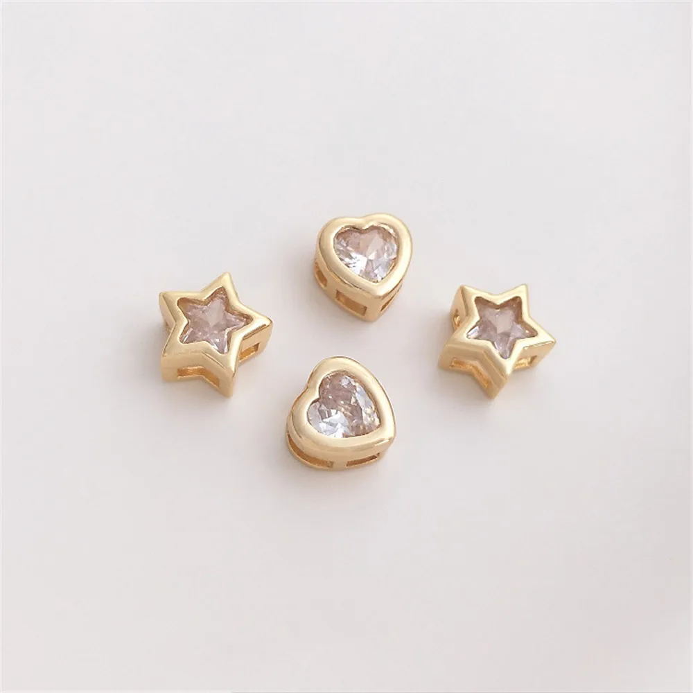 

14K Gold Plated Zircon heart-shaped five-pointed star bead pendant handmade diy with bracelet necklace accessories