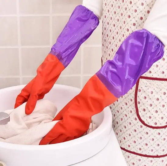 Plush dishwashing gloves thickened in winter rubber laundry rubber plastic kitchen dishwashing household waterproof and durable