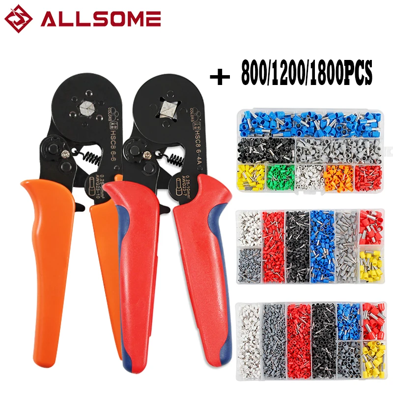 

ALLSOME Electrical Wire Crimp Terminal Crimping Pliers Wire Stripper Crimper Ferrule crimping tool Pliers Set HCS8 6-4 6-6