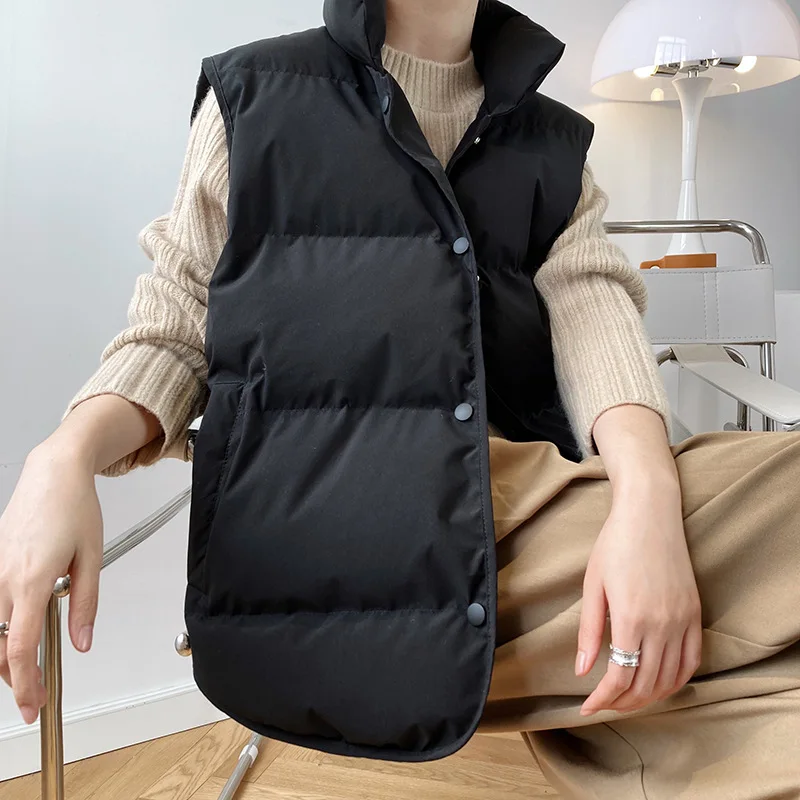 Colete feminino de gola alta, casaco quente, tops grandes, colete bege, colete feminino, inverno, 2024