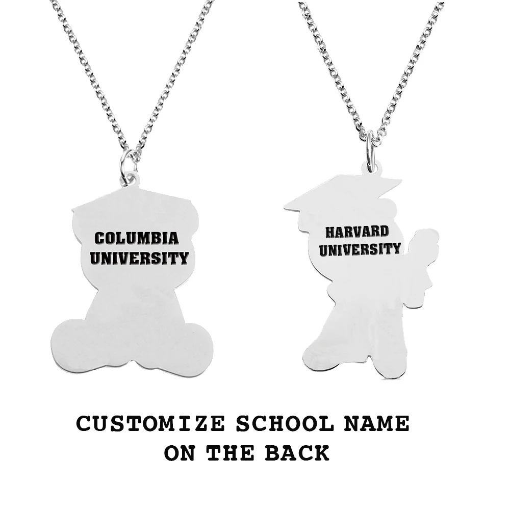 AILIN Dropshipping Personalized Stainless Steel Engraved Bear Graduation Pendant Necklace Trendy Jewelry Gift Graduation Season