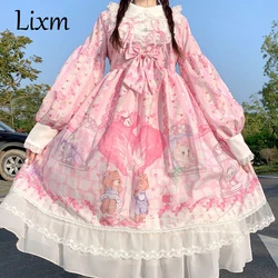 New Arrival Sweetheart Town OP Lolita Dress Soft Sisiter Bow Bear  Pink Dress Women Princess Dress Halloween Costume for Girls