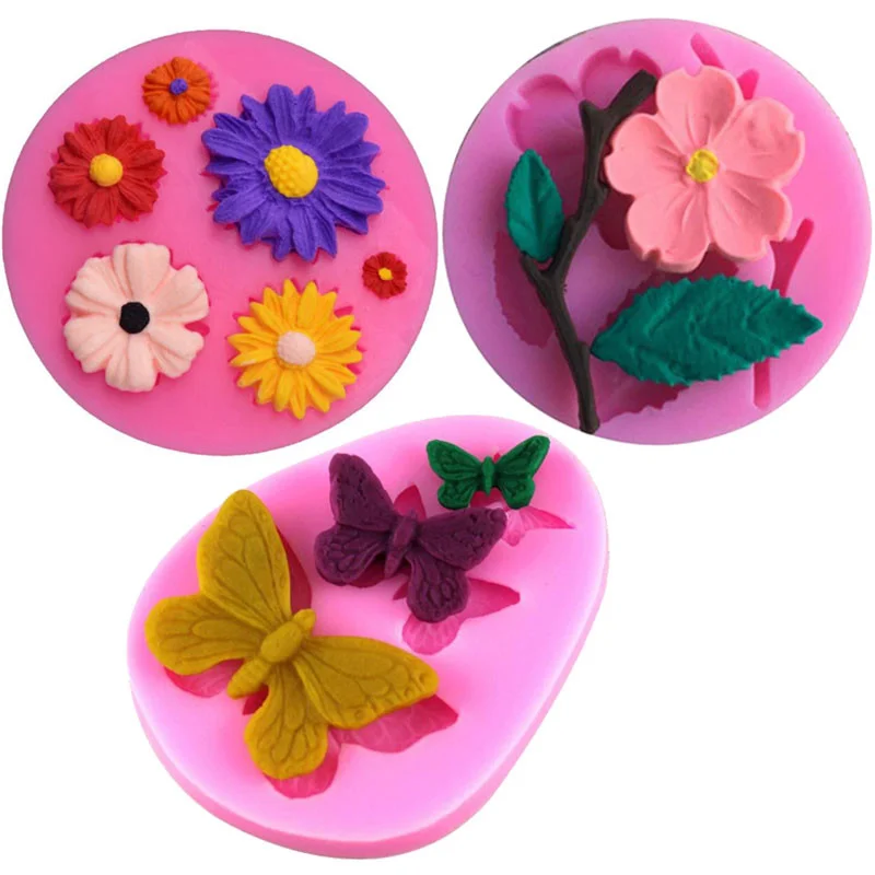 

3pcs Flower Leaf Butterfly Silicone Mold DIY Epoxy Resin Chocolate Mold Kitchen Fondant Cake Baking Decoration Silicone Mold