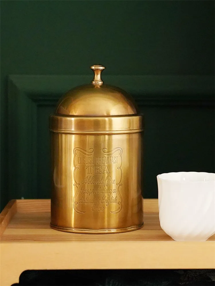 Kitchen Storage Tank Solid Brass Coffee Pot Sugar Bowl Tea Pot Retro Nostalgic Style Tea Caddies With Lid Copper Kitchen Storage