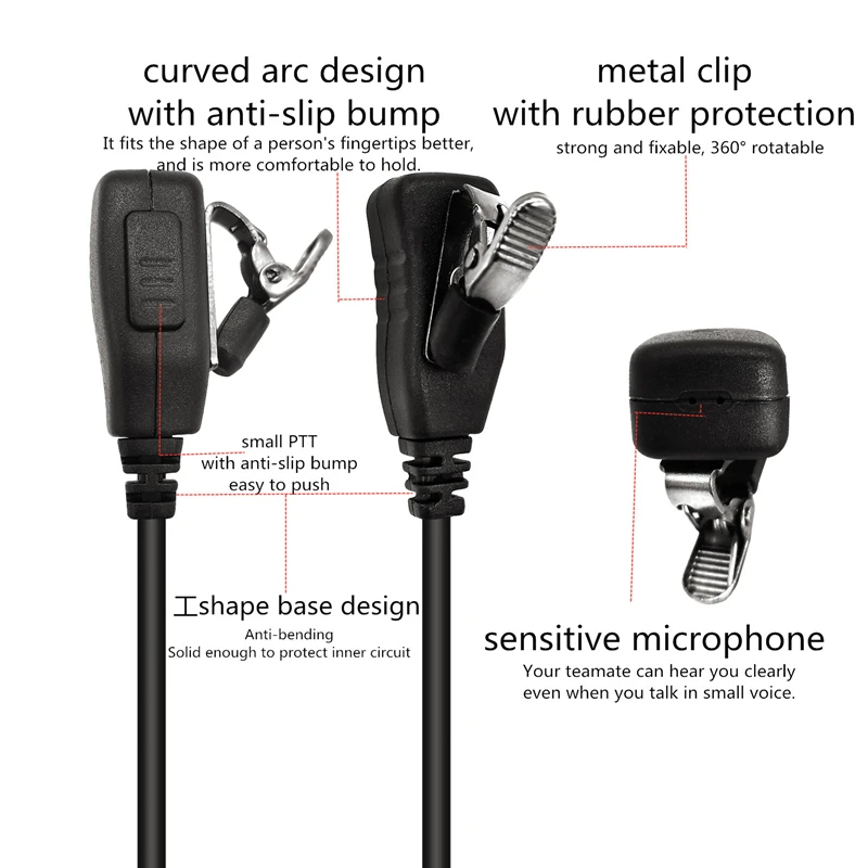 RISENKE-In-Ear Style Walkie Talkie Earpiece,Headset Earphone with PTT Mic for Baofeng 888S,Uv5r,2 Pin,K Head Plug, 5 Packs a Lot