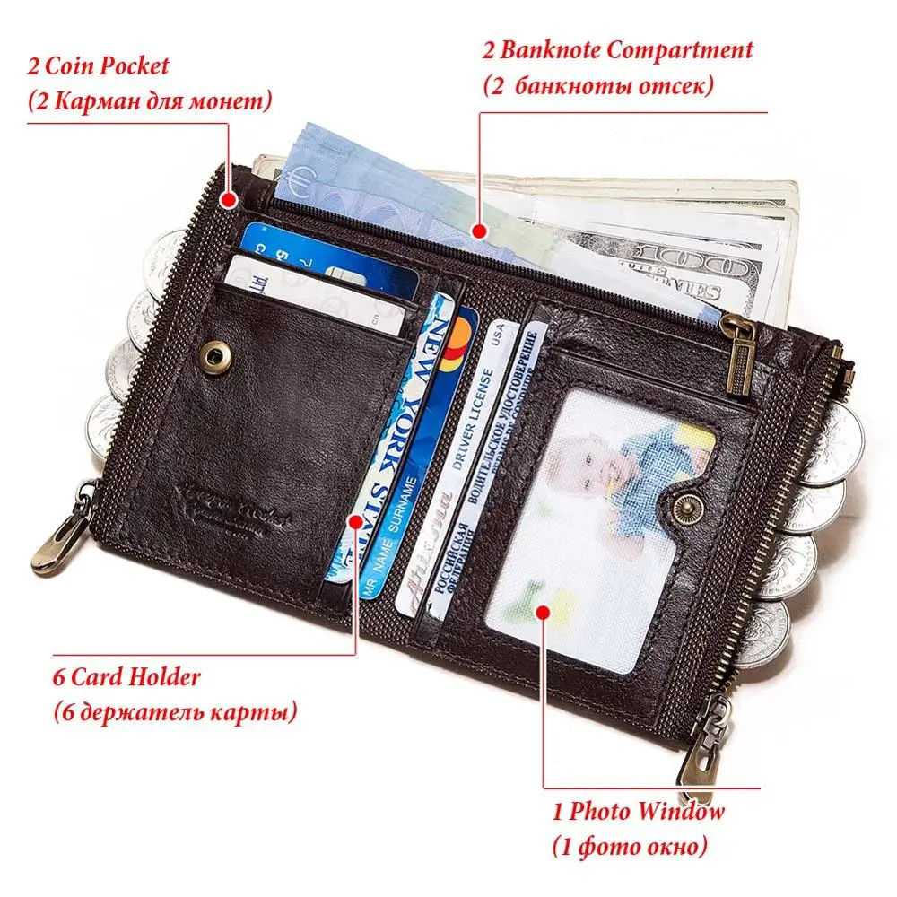 HUMERPAUL Men Wallet Genuine Leather Luxury Design Zipper Coin Pocket Short Male Purse Card Holder Rfid Money Bag Man Purses