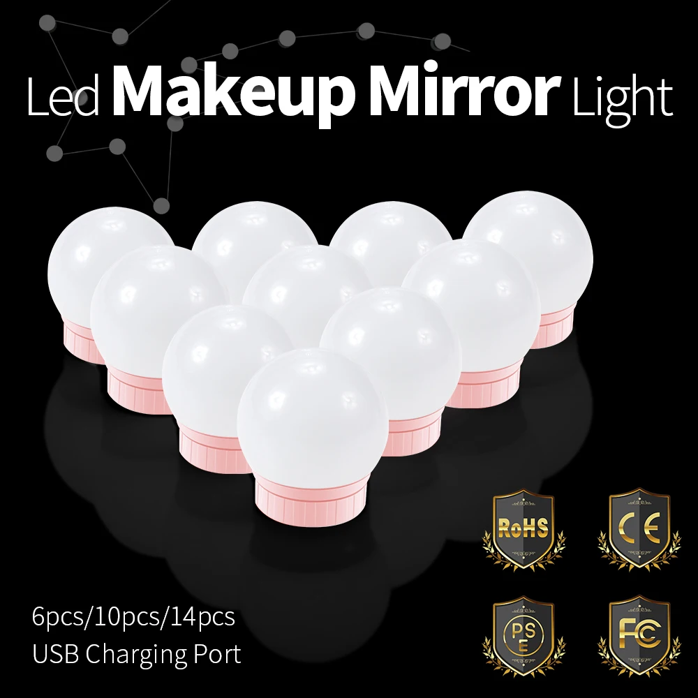 LED Bulb Bathroom Mirror Vanity Light LED Makeup Mirror LED Lamp 12V USB Dimmable Wall Lamp Dressing Table Lighting 2 6 10 14