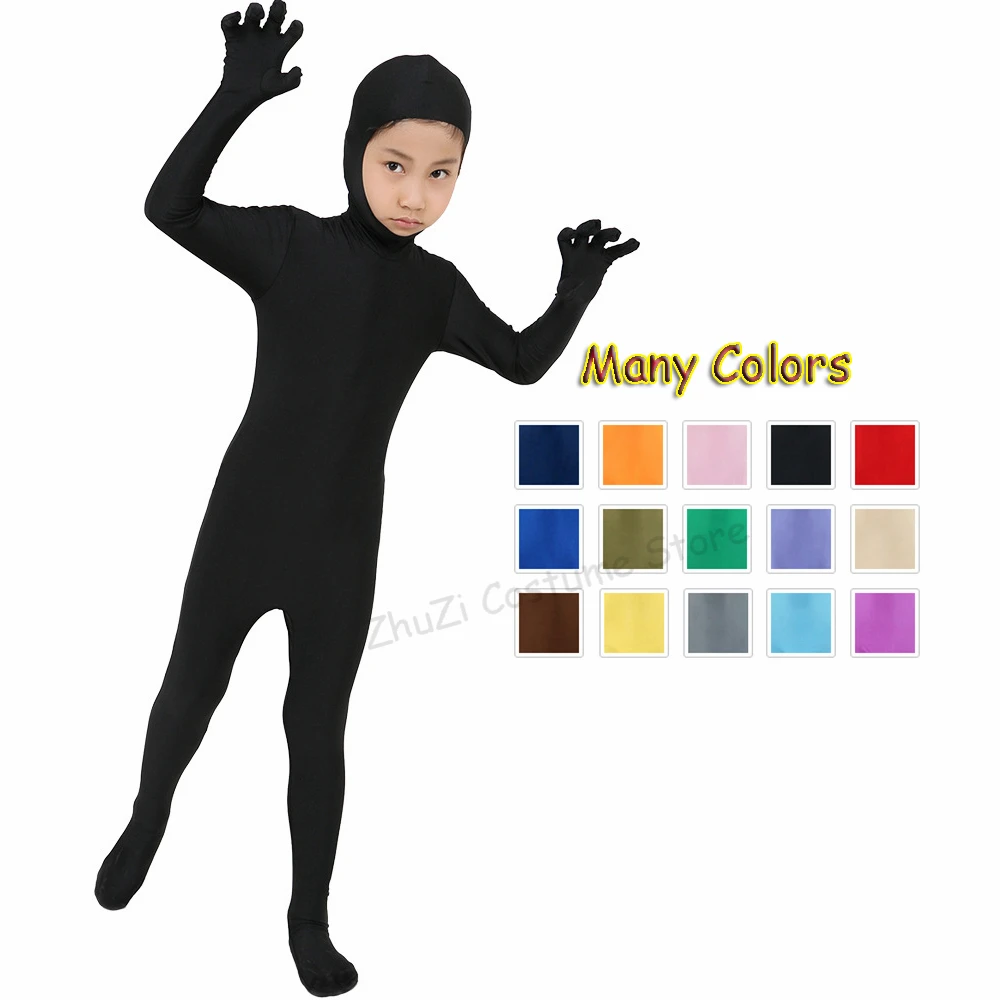 Kids Open Face Cosplay Zentai Bodysuit Spandex Jumpsuit Fitness Suit Dancewear Child Halloween Costume Overalls