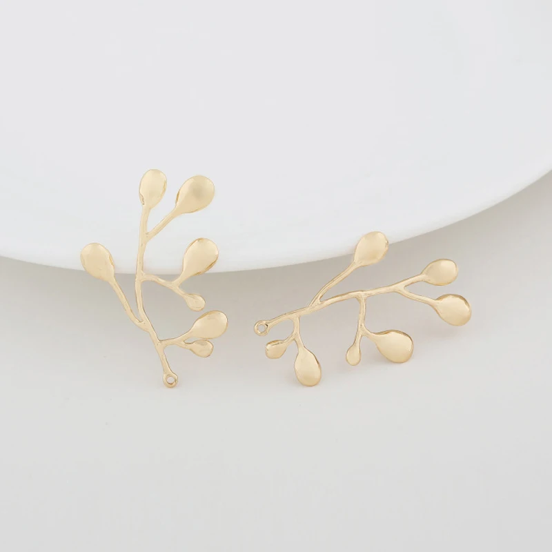 (1612)6PCS 22*37MM 24K Champagne Gold Color Brass Drop Shape Tree Branch Charms Pendants High Quality Diy Jewelry Findings