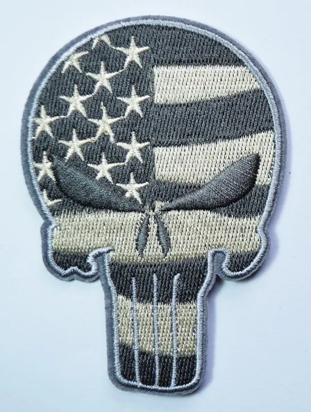 100x Grey SKULL USA WAVING FLAG ARM MORALE TACTICAL BADGE ACU LIGHT IRON ON PATCH (≈ 7.2 * 10.2 cm)