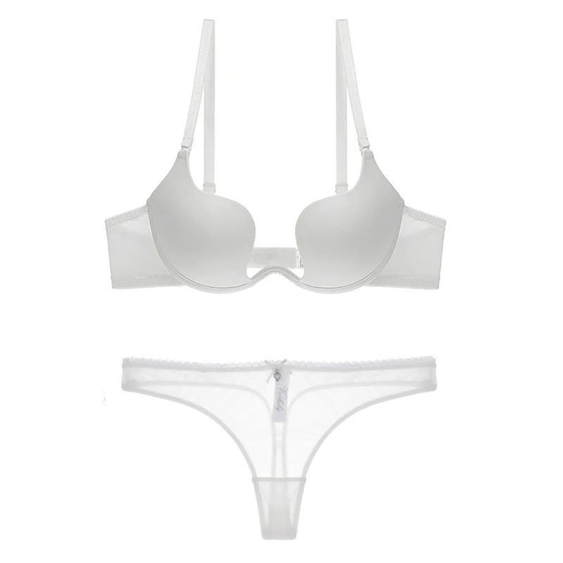 Thick Cotton Push Up Bra And Thong Sets For Women Sexy Lingerie Plus Size Mesh Underwear Seamless Bras Panties Set A B C D Cup