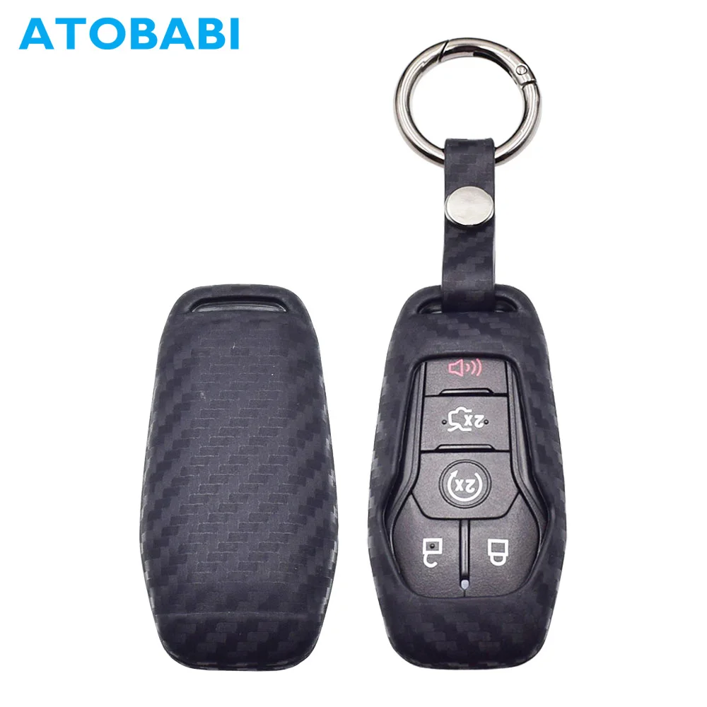 Silicone Car Key Cases Carbon Fiber Style Remote Control Protector Cover For Ford Edge Explorer Fusion Mustang F-150 F-450 F-550