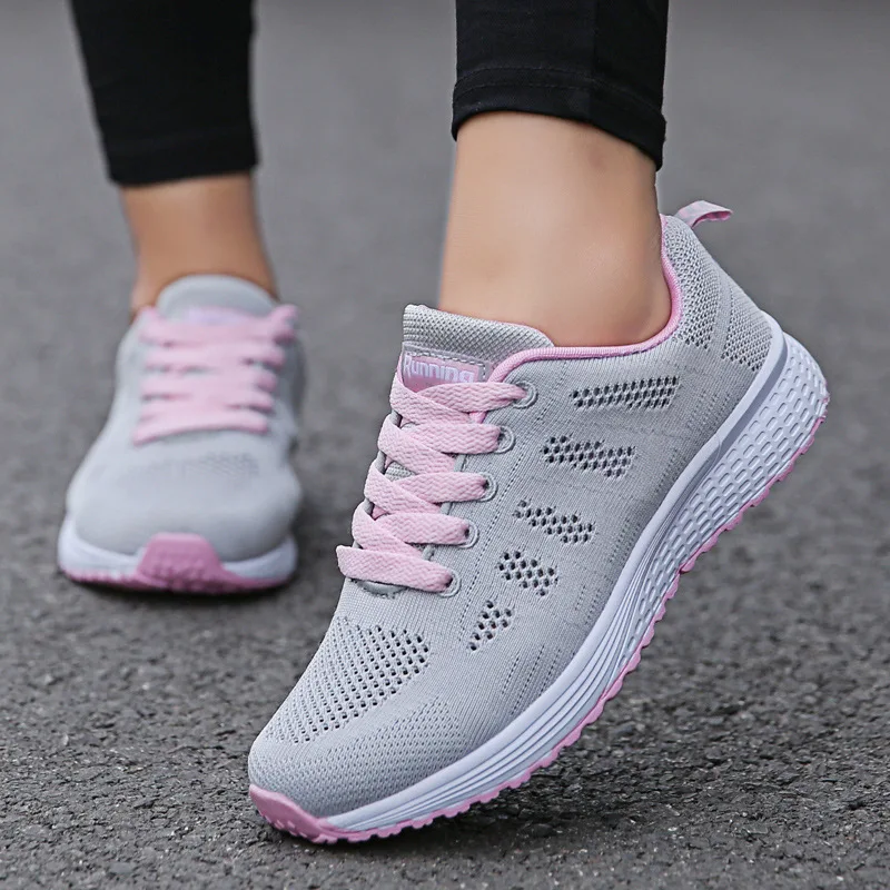 Vrouwen Casual Schoenen Mode Ademend Wandelen Mesh Platte Schoenen Sneakers Vrouwen 2021 Gym Gevulkaniseerde Schoenen Wit Damesschoenen