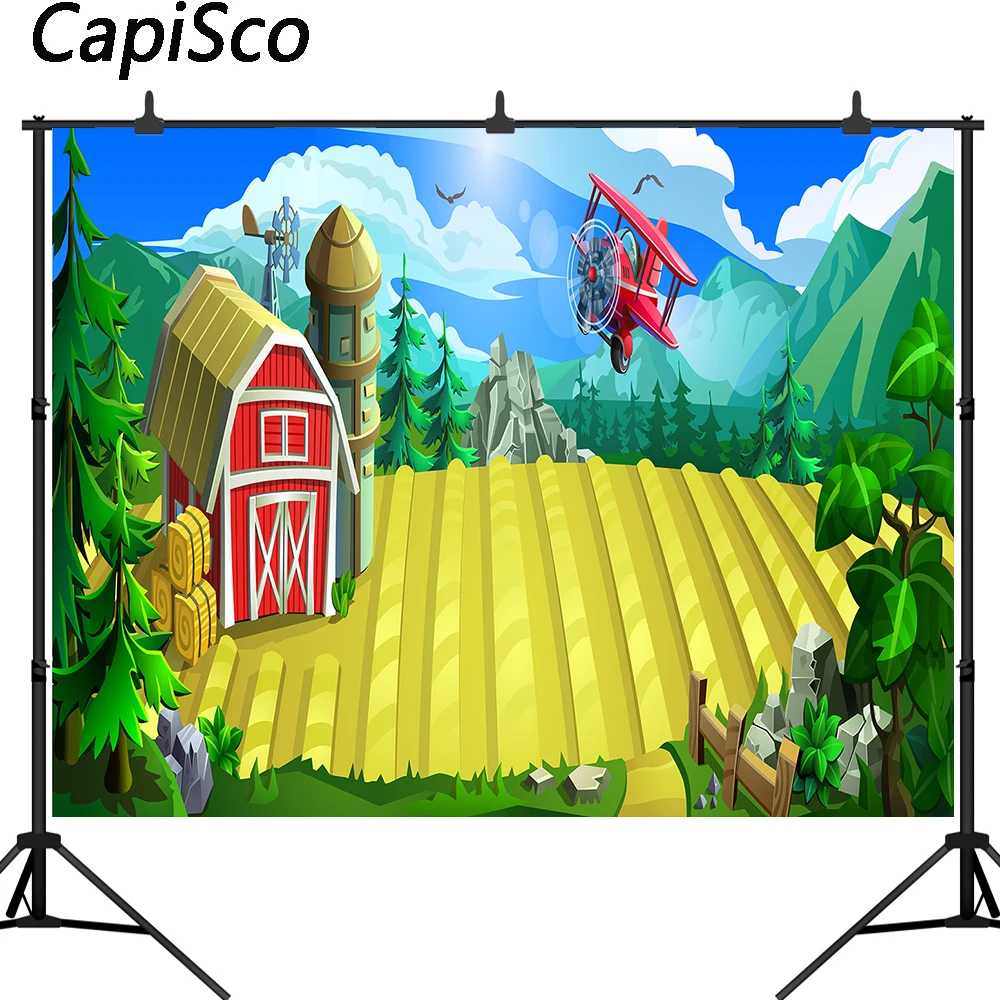 

Capisco Farm Themed Photography Backdrops Red Barn plane forest Photo Background Kids baby Birthday Party Backdrop studio prop