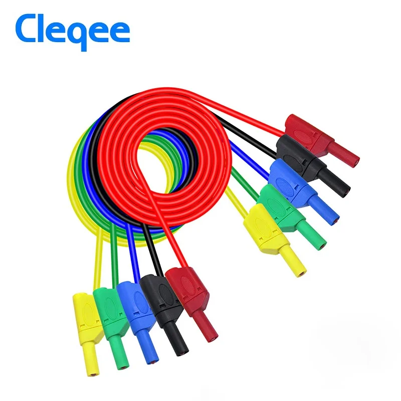 Cleqee P1050 5PCS Dual Safe Stackable 4mm Banana Plug Soft Test Lead Cable Double-ended for Digital Multimeter 1M