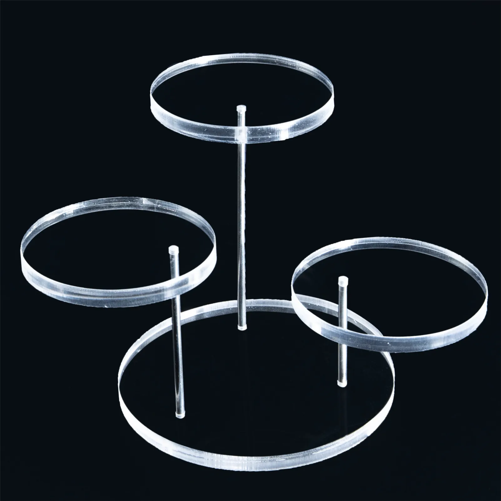 3 Layers Acrylic Display Stand Round Jewelry Necklace Earring Ring Rotating Show Rack Easy Clean Round Plate