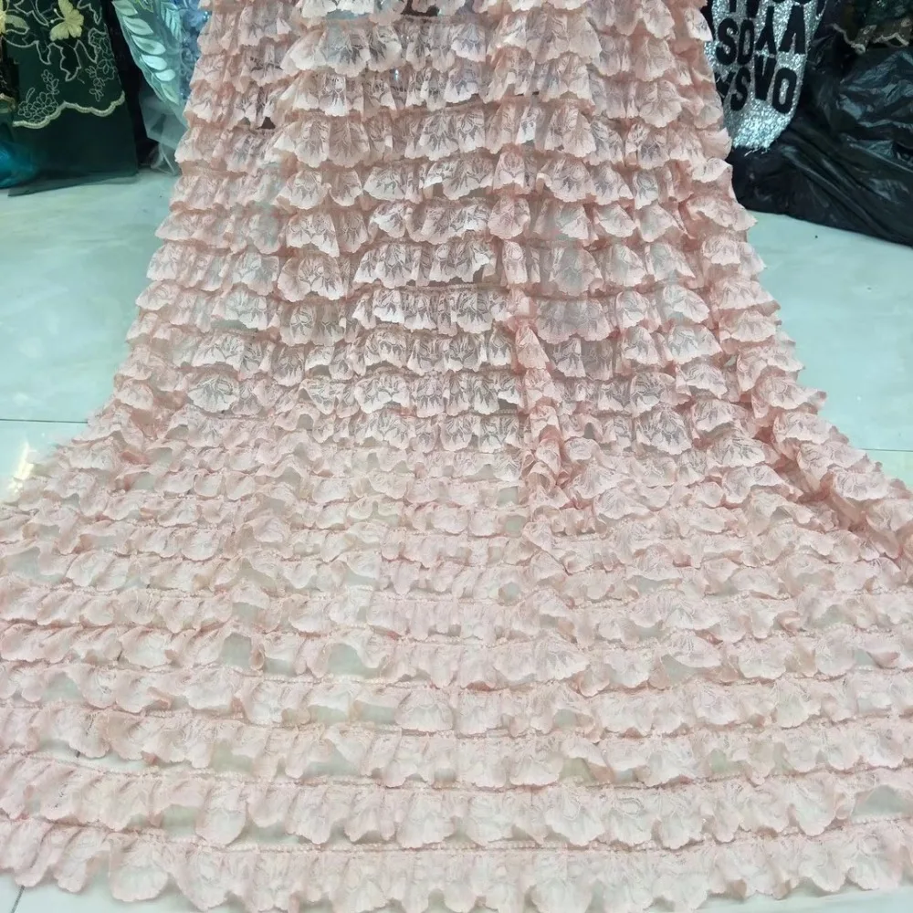 5yards 3D Chiffon Cluster Flowers Fringe Organza lace Fabric For fashion show dress stage lace fabric