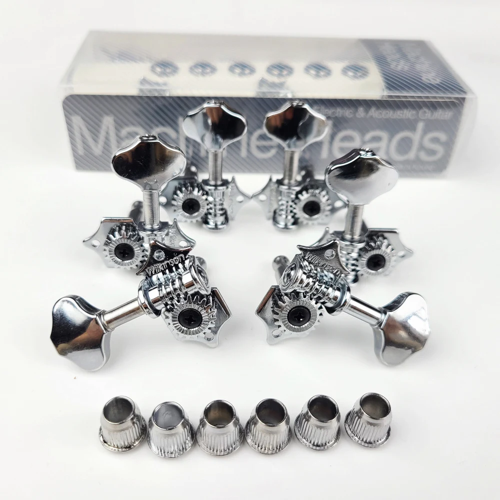 WILKINSON WJ-28N 3R3L Vintage Chrome Silver Open Butterbean Guitar Tuners Machine Head Parts 19:1 Gear Ratio