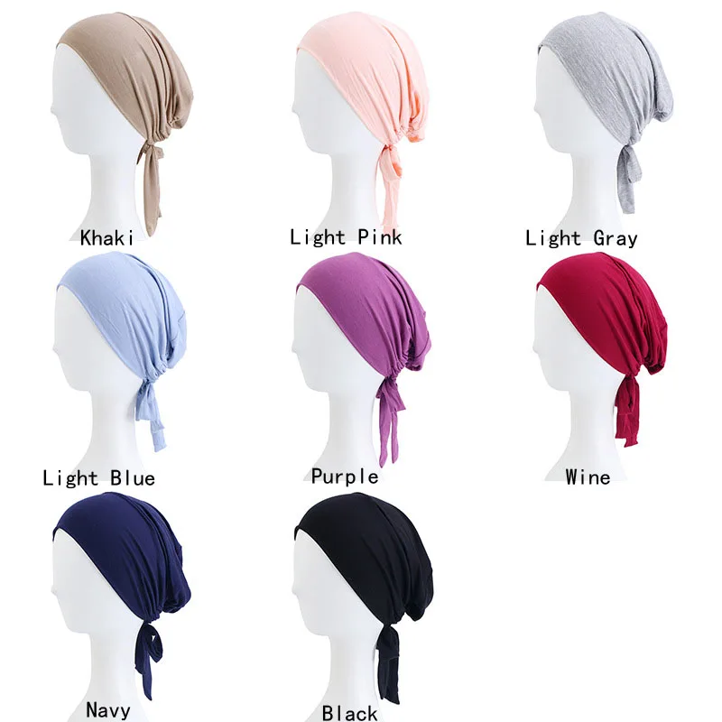 Đồng Màu Phụ Nữ Hồi Giáo Bên Trong Hijabs Bộ Đội Ả Rập Bọc Đầu Khăn Turban Bonnet Sẵn Sàng Mặc Hijab Femme Underscarf Mũ Lưỡi Trai turbante