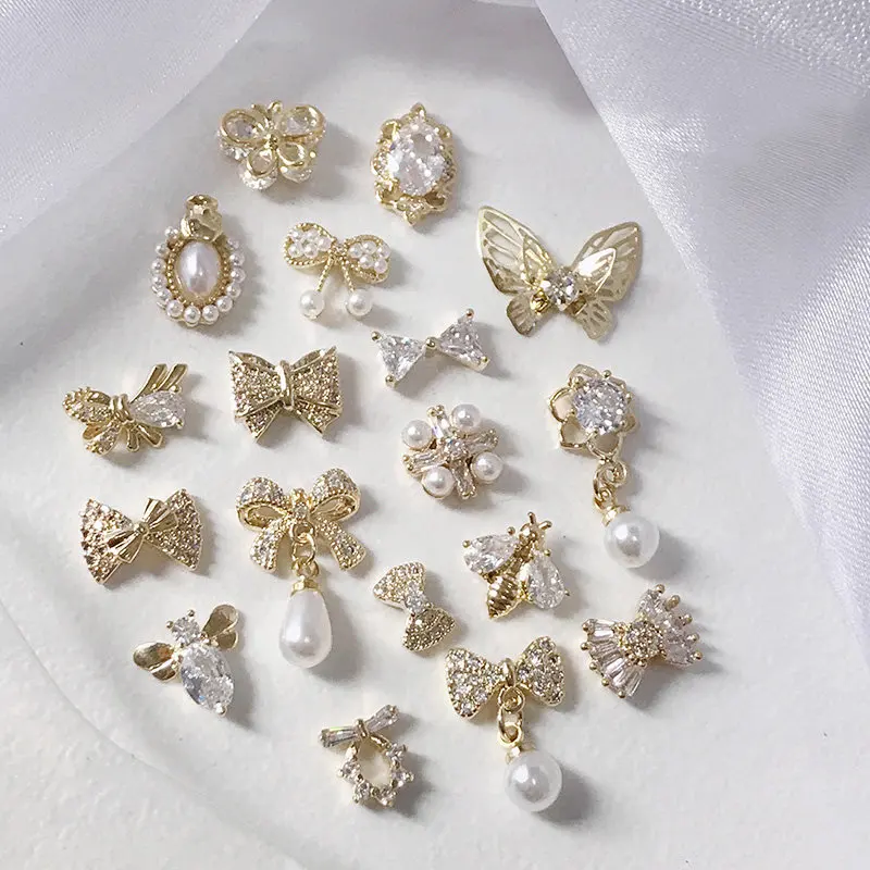 

10 шт./лот 3D бабочка жемчужный бант пчела сплав дизайн ногтей циркон металлический маникюр аксессуары для ногтей поставки DIY украшения для ногтей подвески