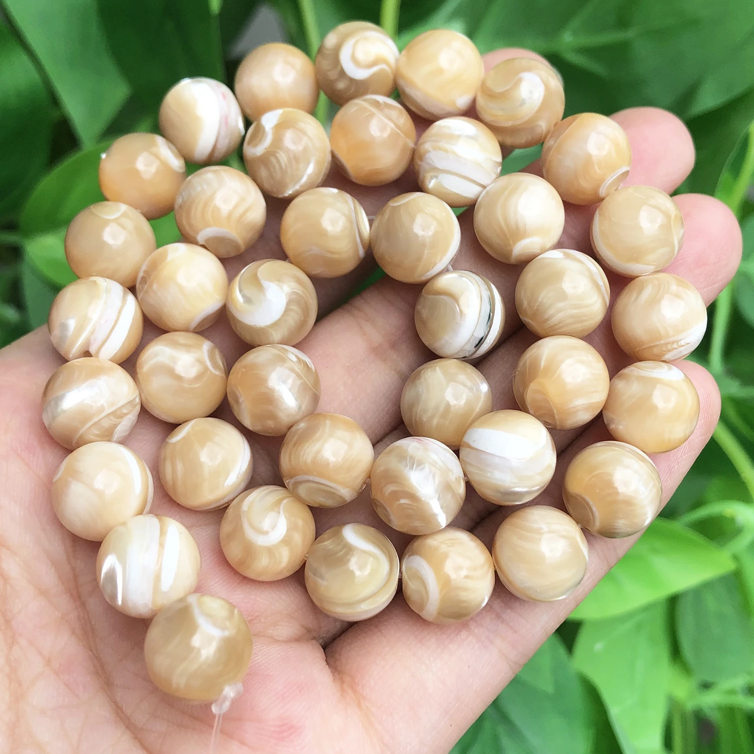 4-12mm Natural Trochus Shell Stone Beads Beige Smooth Round Loose Spacer Beads for Women Charms Jewelry Making Bracelets DIY 15\'