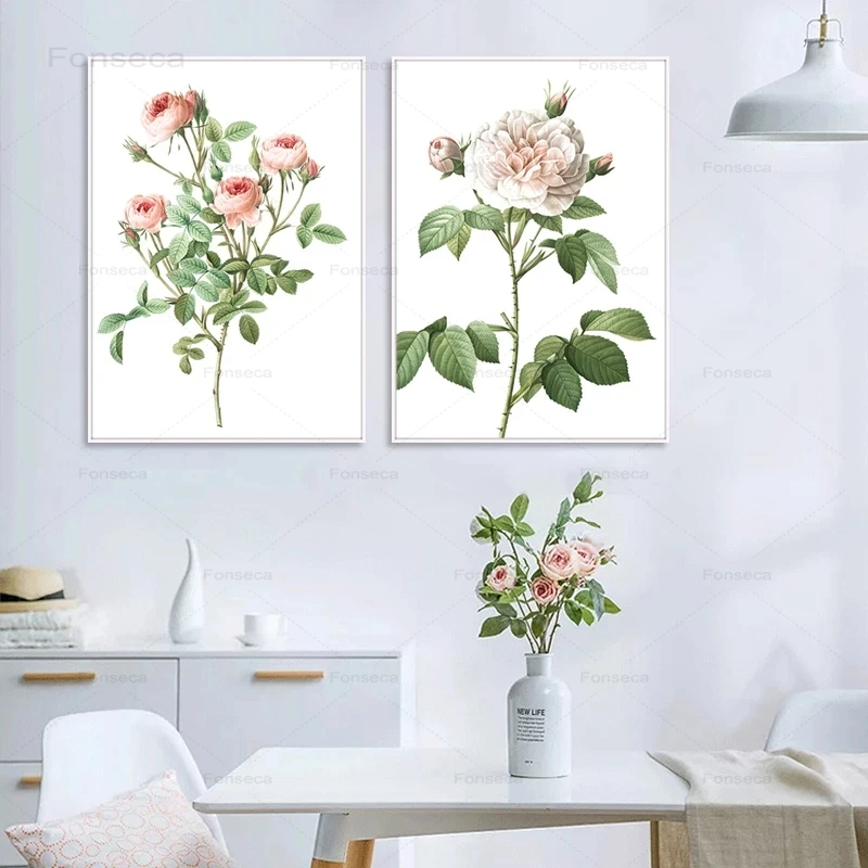 

Flowers Canvas Painting Pink Red Rose Flower Leaves Posters Nordic Modern Wall Art Picture for Home Decor Wedding Decoration