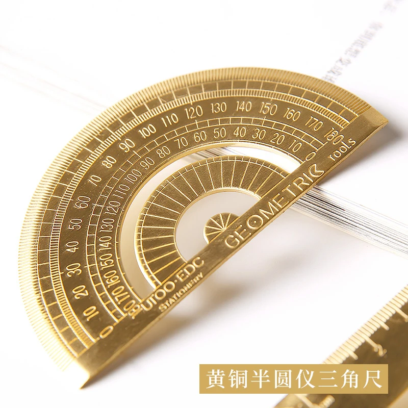 TUTU Vintage Brass Ruler Triangle Ruler Protractor Measure Tools, 12cm 15cm 18cm Ruler Kawaii Stationery Accessories H0432