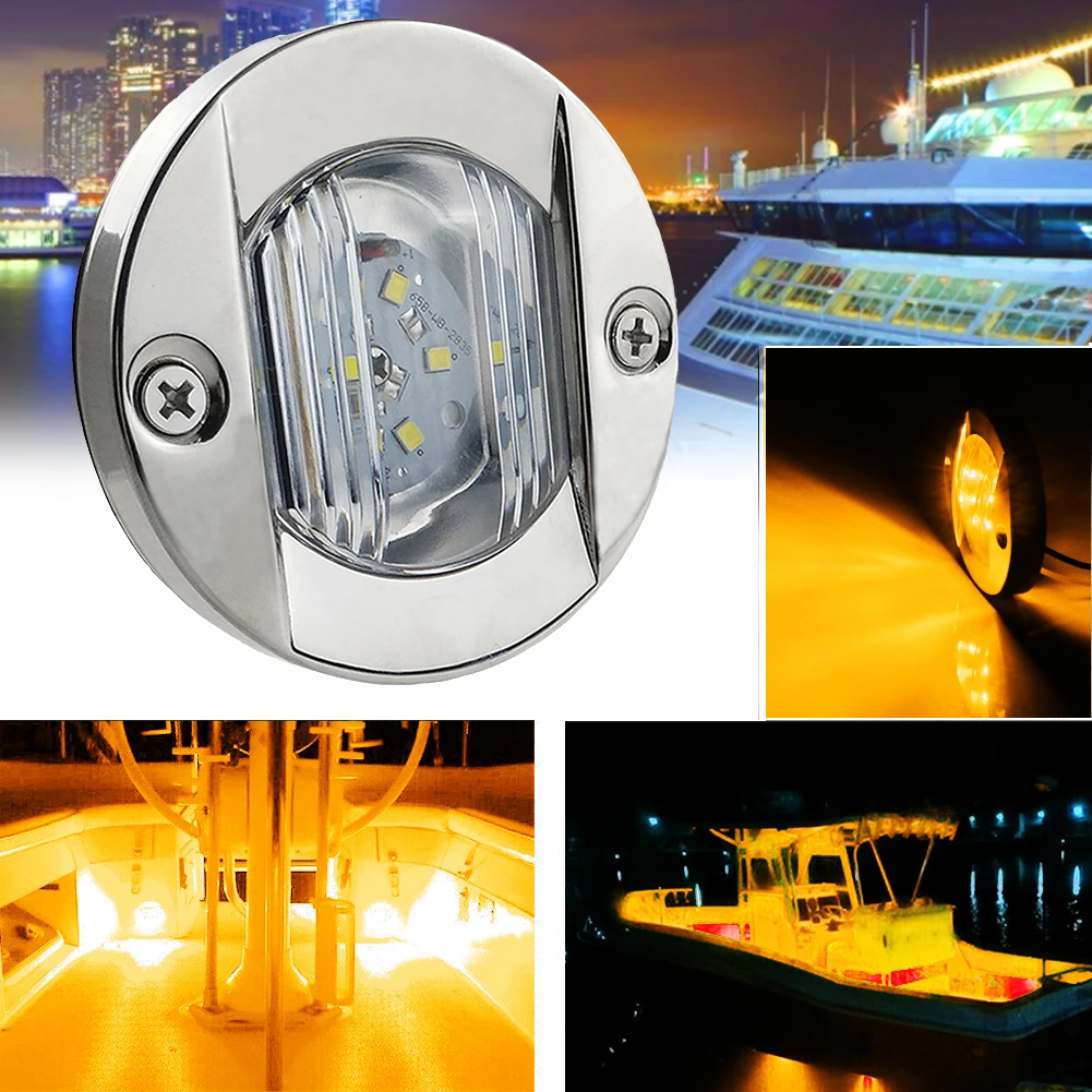 DC 12V Waterproof RV Marine Boat Transom 6LED Stern Light Round ABS Cold White LED Tail Lamp Yacht Accessories Diameter 75mm