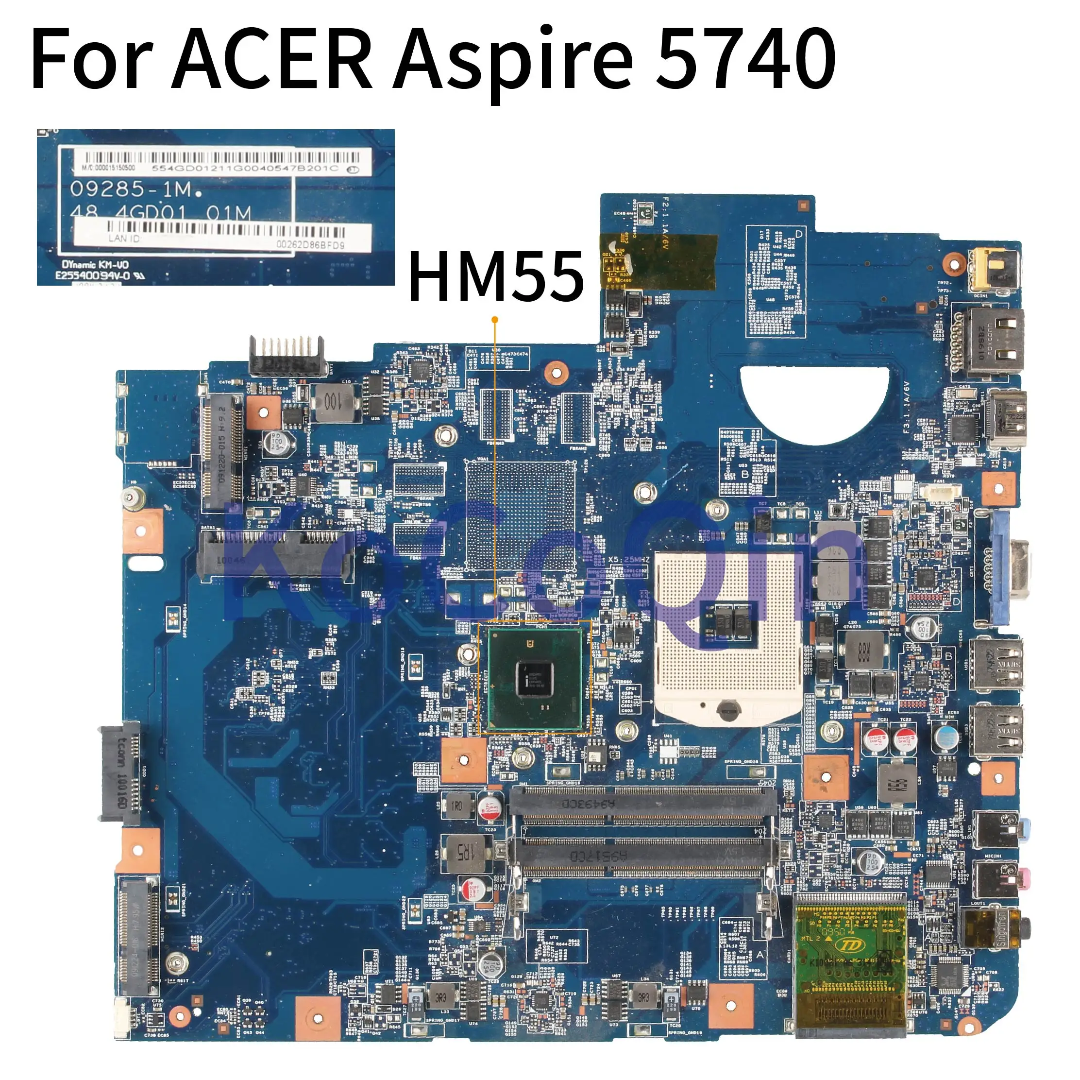 KoCoQin Laptop motherboard For ACER Aspire 5740 5740G HM55 Mainboard 48.4GD01.01M JV50-CP MB 09285-1M